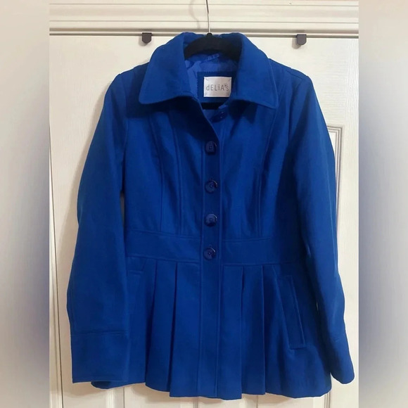 NWOT-DELIAS Blue Pleated Button Down Coat Y2K.‎ Size Medium. - Picture 1 of 9